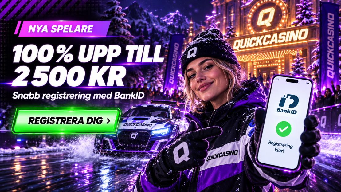 QuickCasino registrering med BankID och 100 % välkomstbonus upp till 2 500 kr